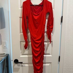 Elegant Red Ruched Dress